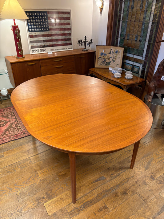 Mid Century Round to Oval Teak Dining Table