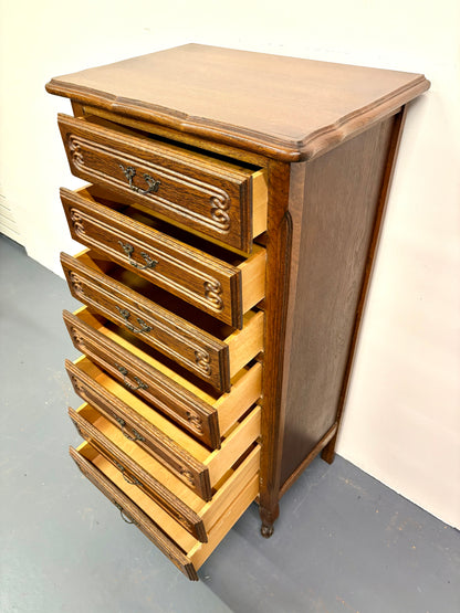Antique Louis XV Style Oak Semainere/Seven Drawer Chest - France