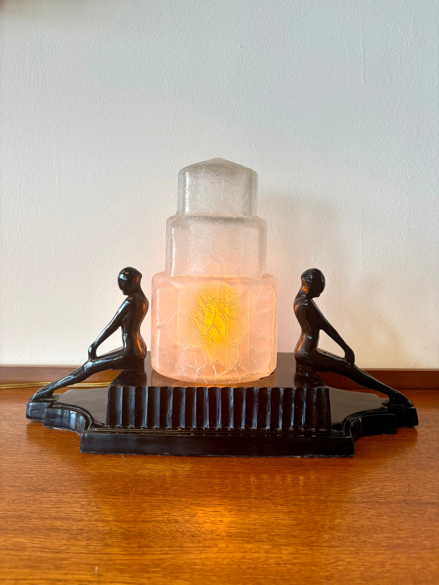 Art Deco Style Nude Table Lamp With Skyscraper Shade
