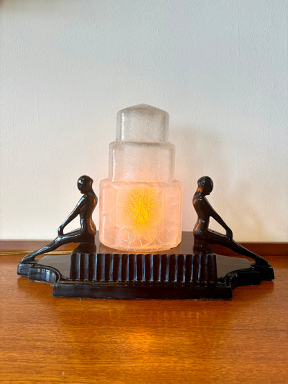 Art Deco Style Nude Table Lamp With Skyscraper Shade