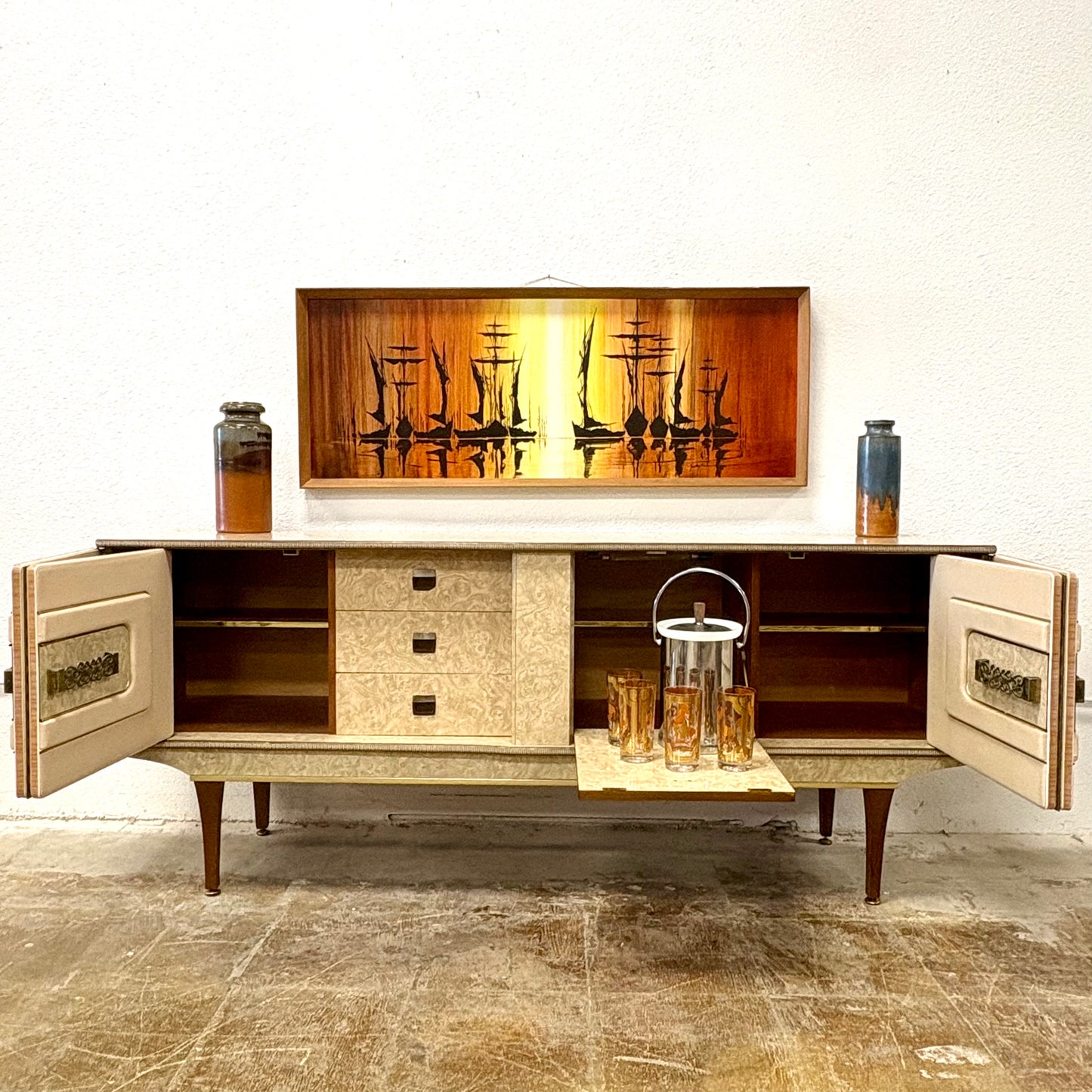 Mid Century Laminate & Leather Credenza/Sideboard From England