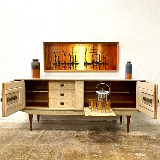 Mid Century Laminate & Leather Credenza/Sideboard From England