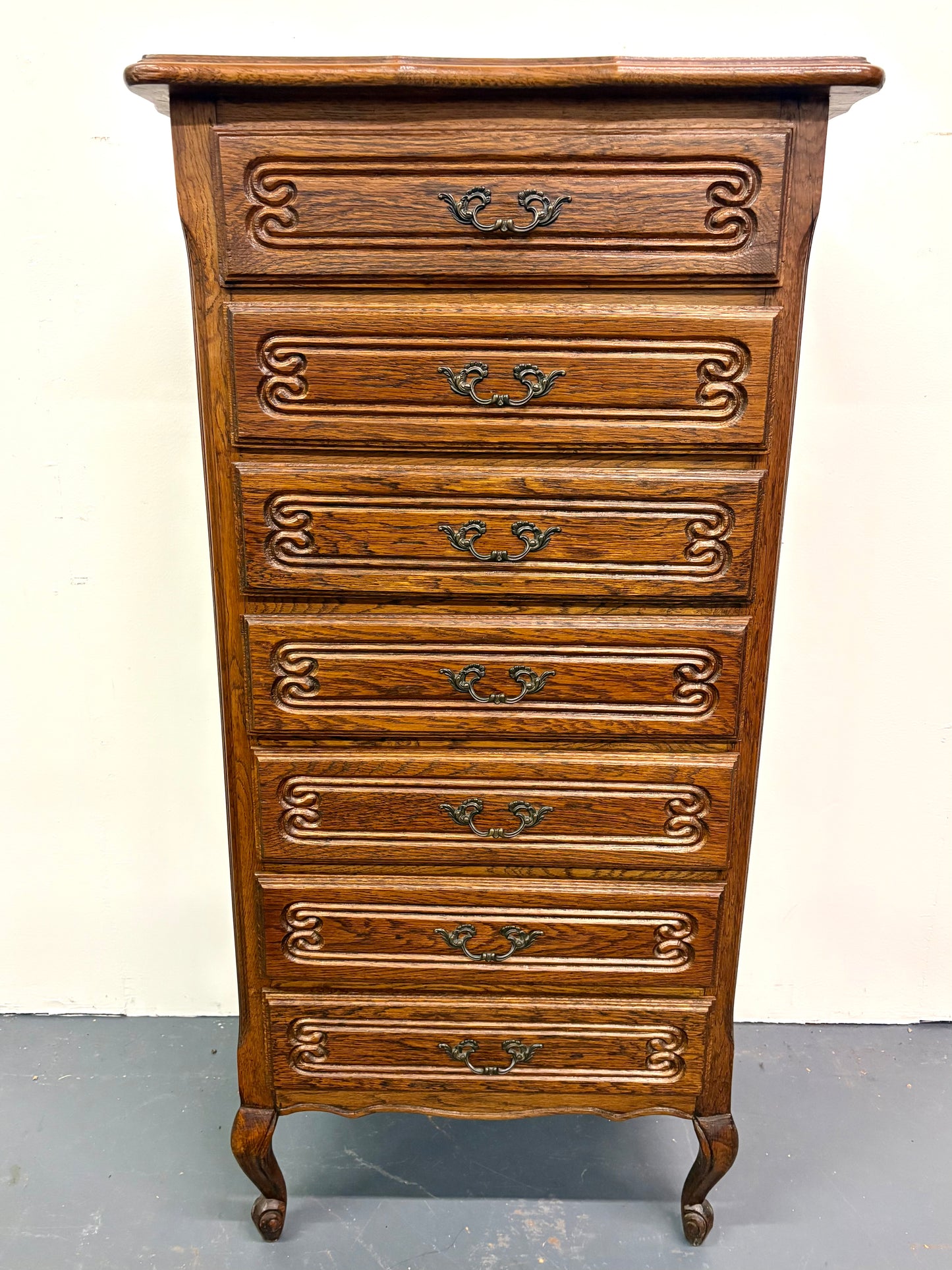 Antique Louis XV Style Oak Semainere/Seven Drawer Chest - France