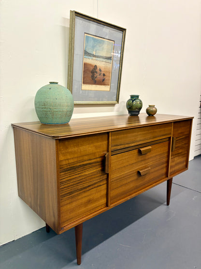 Mid Century Striped Afromosia Wood Mid Size Credenza/Sideboard