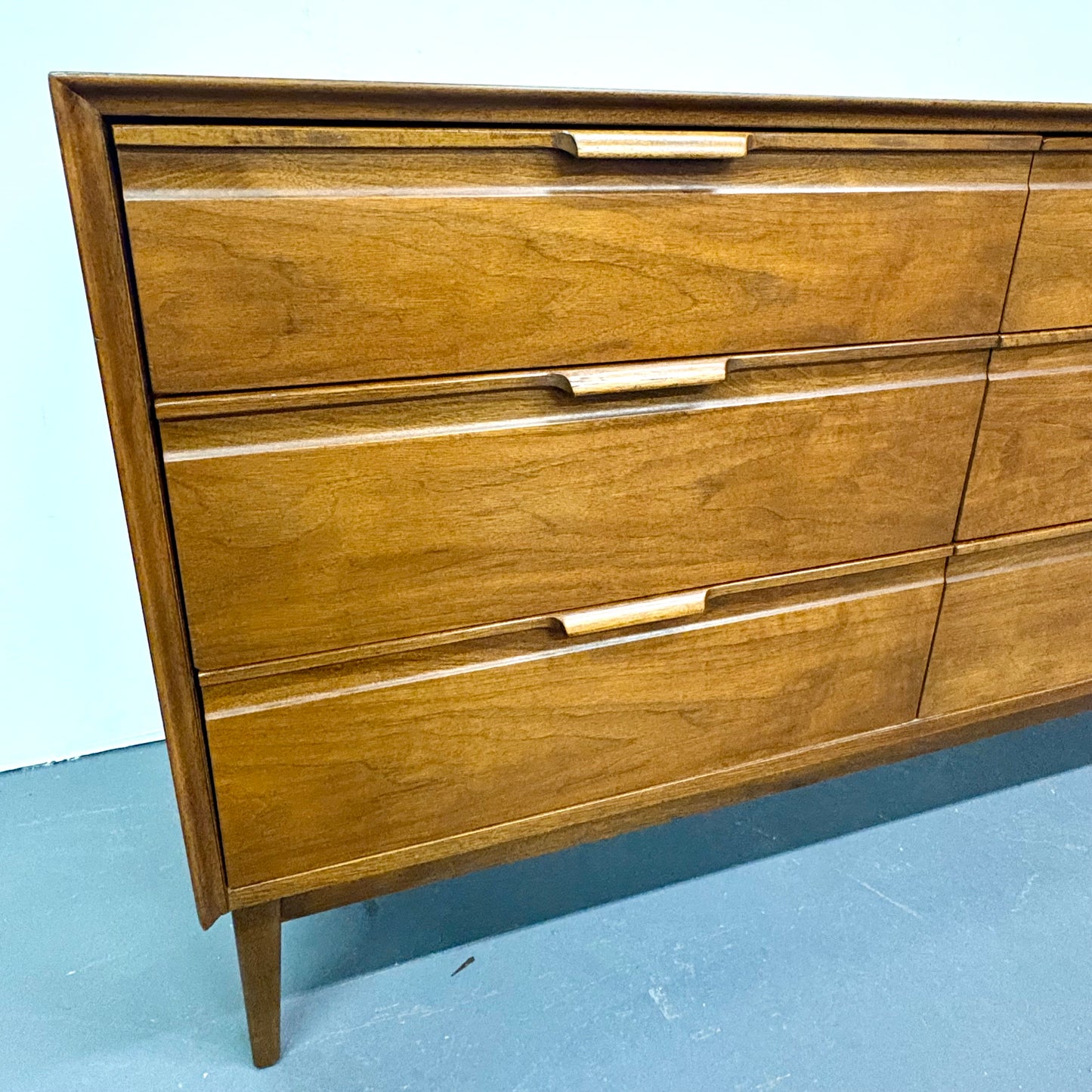 Mid Century Walnut 9 Drawer Dresser by American of Martinsville