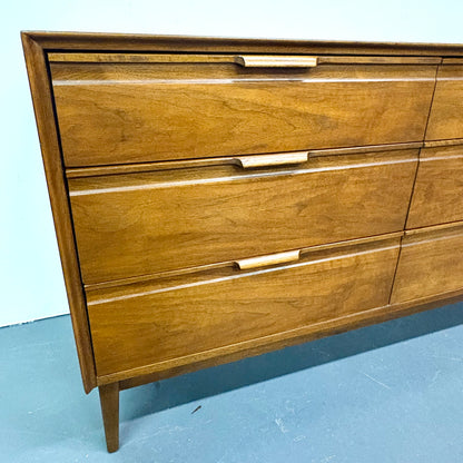 Mid Century Walnut 9 Drawer Dresser by American of Martinsville