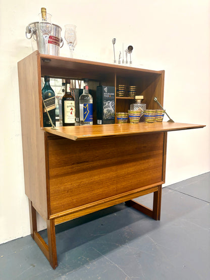 Mid Century Teak Cocktail Cabinet With Drop Down By Turnidge - England