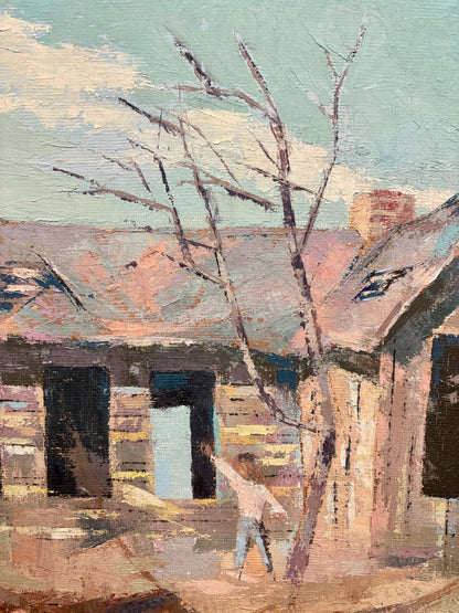 Mid Century Impressionistic Rural Landscape Oil On Board Painting By Frank Ackerman - California