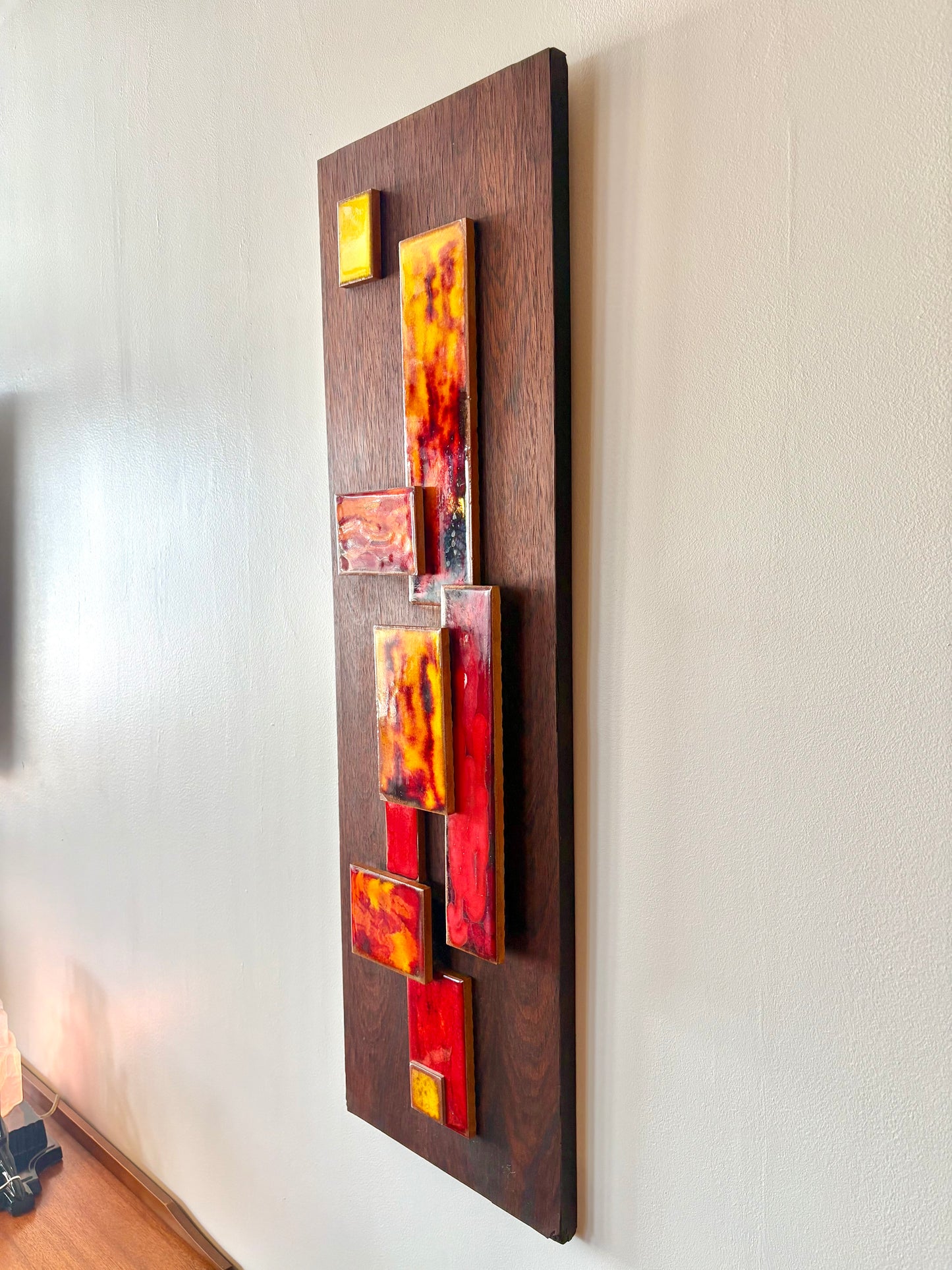 Fantastic Mid Century Tile & Walnut Art by Harris G. Strong -American