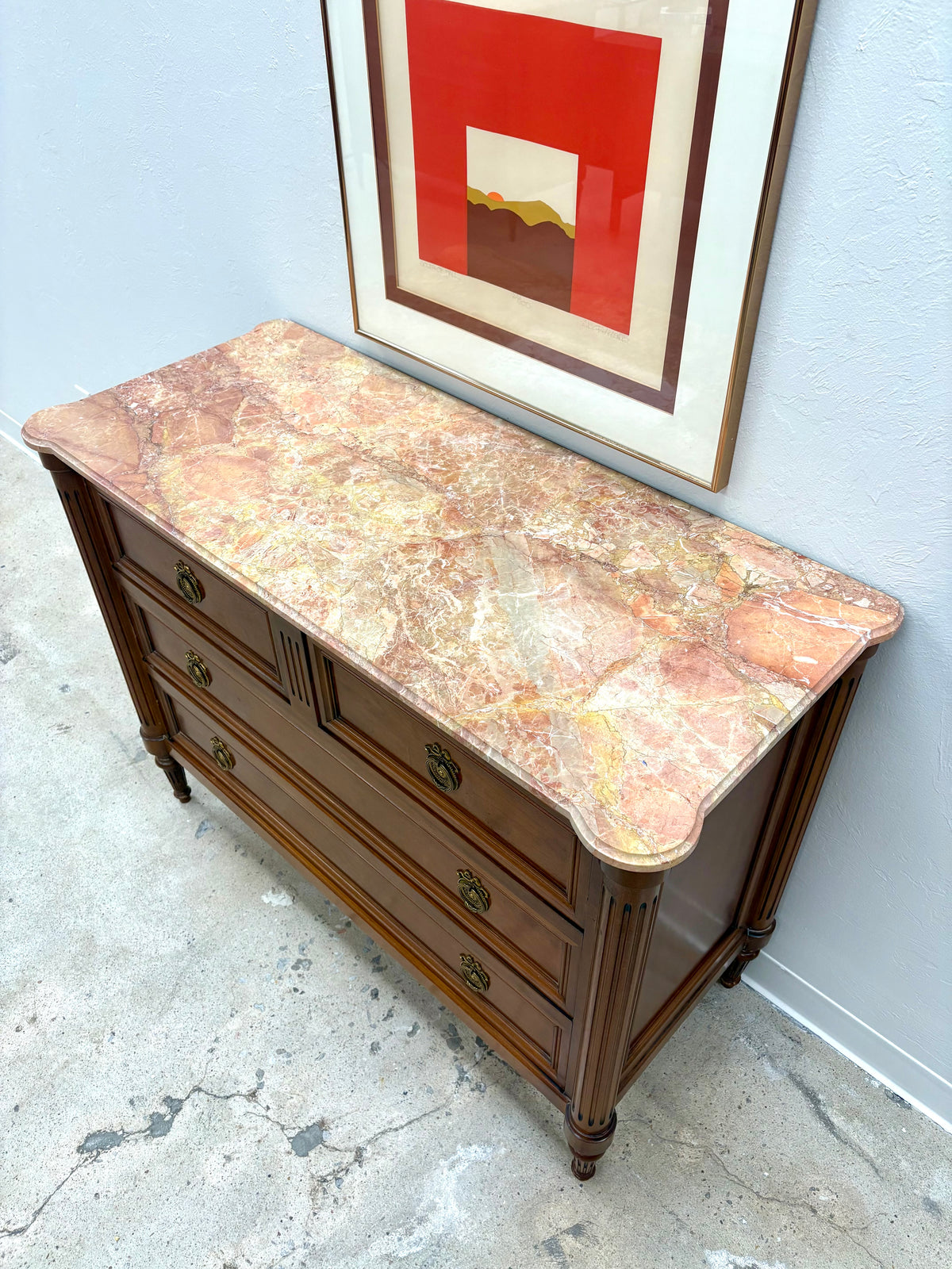 French Louis XVI Style Marble Top Four Drawer Chest/Dresser #2 - France