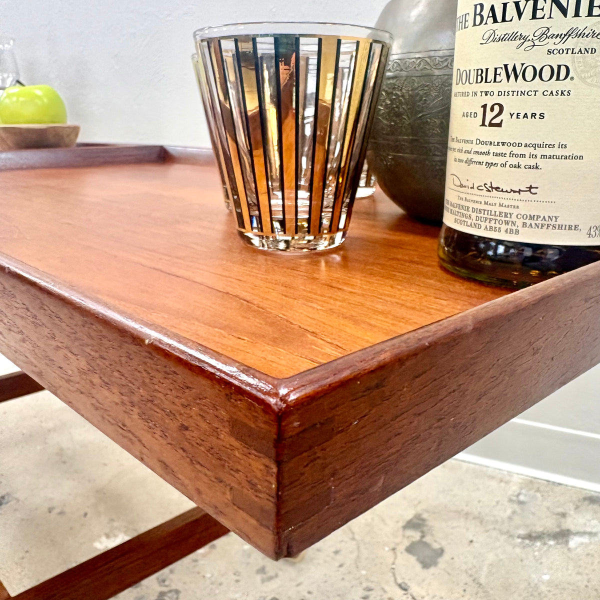Mid Century Teak Extendable Bar Cart By Poul Hundevad - Denmark