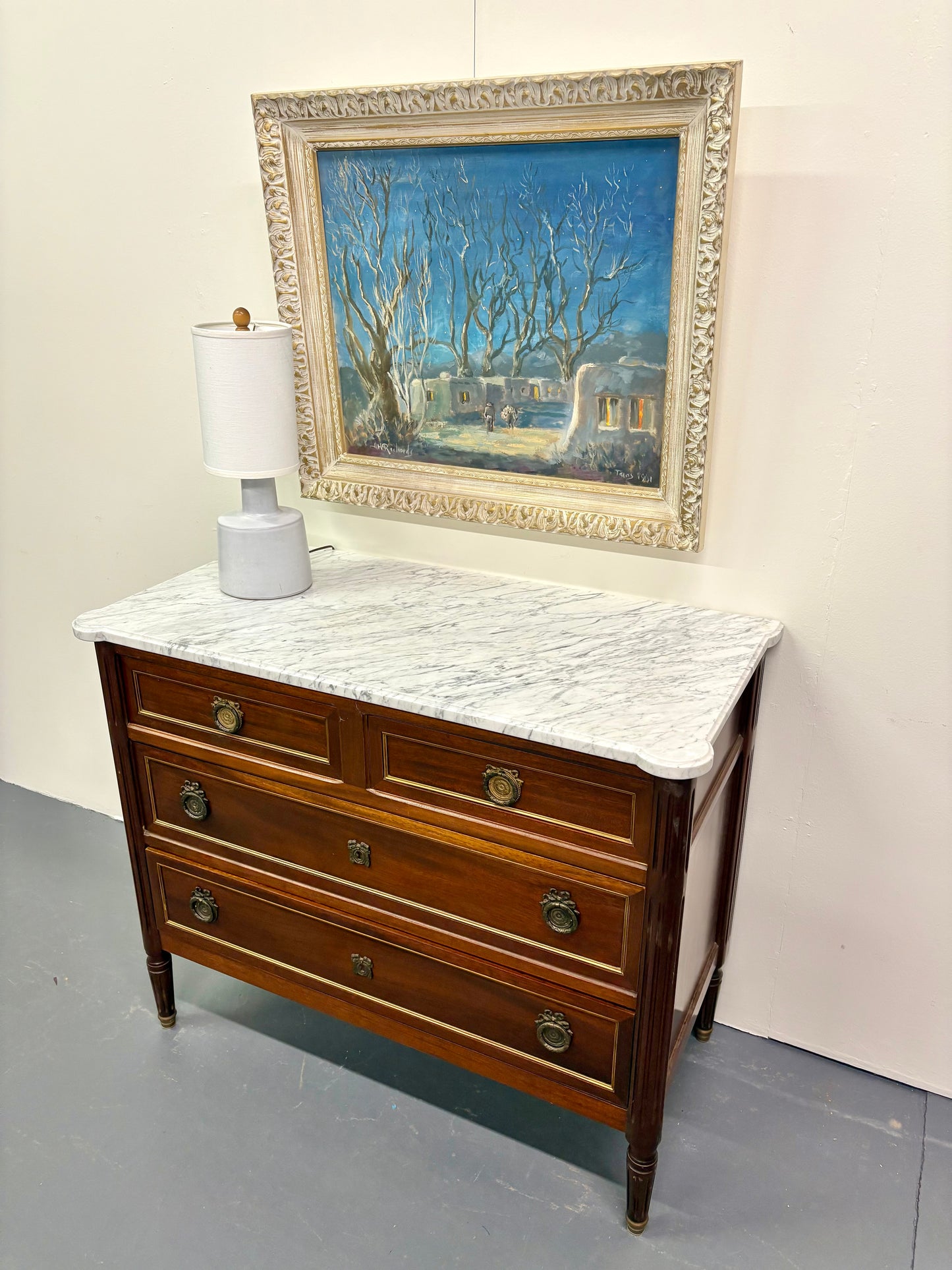 Antique French Louis XVI Marble Top Four Drawer Chest