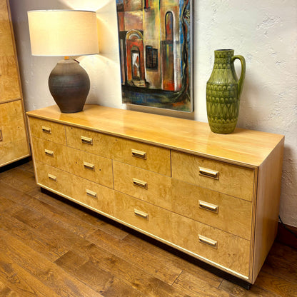 Mid Century Olive Burl Wood Dresser by Heredon “Scene Two” Design