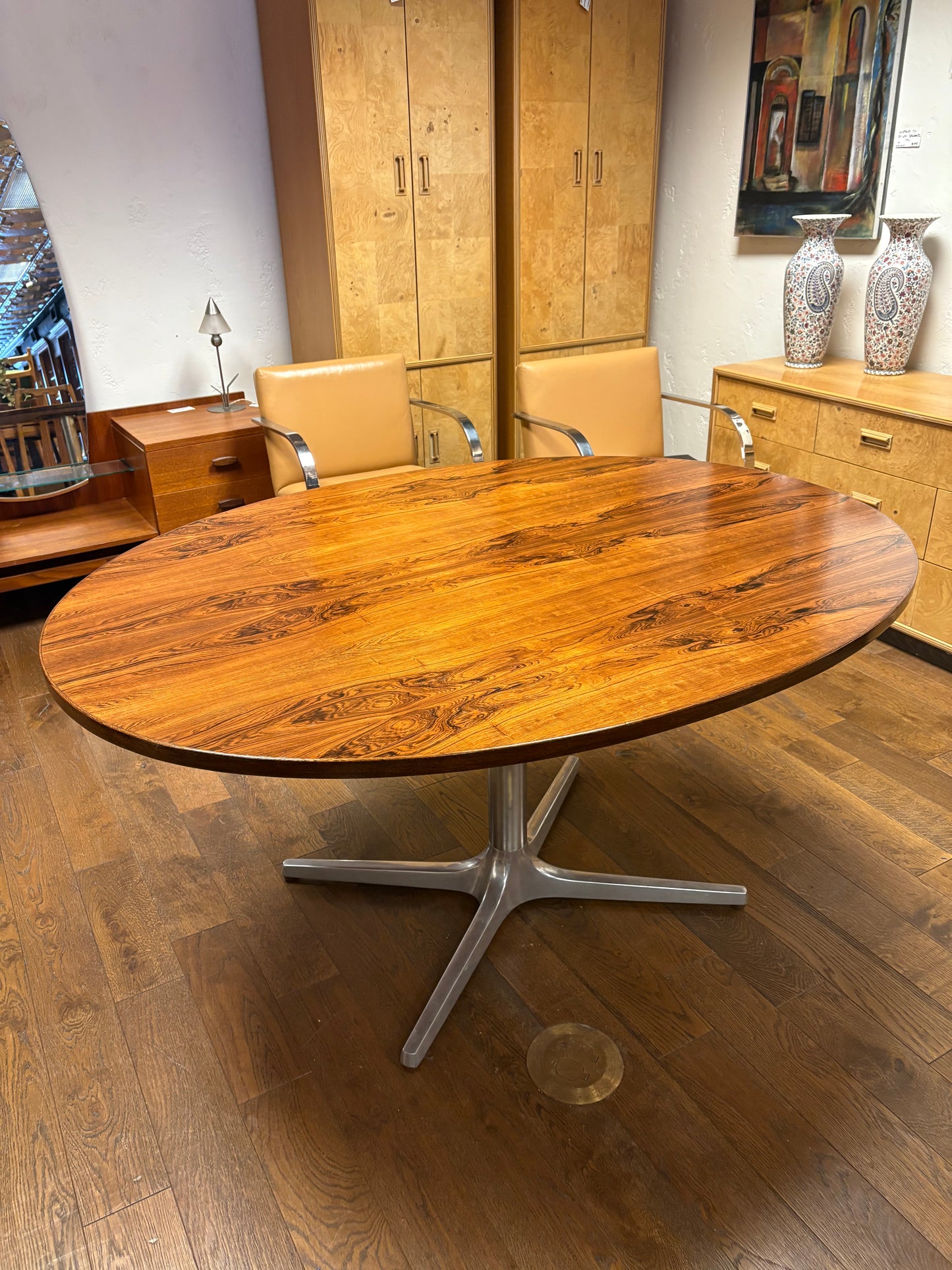 Mid Century Oval Rosewood & Chrome Dining Table