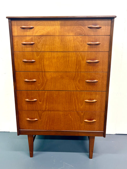 MID CENTURY MODERN TALL TEAK DRESSER