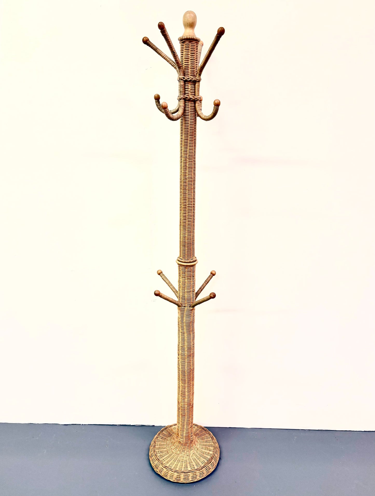 Italian Wicker & Bamboo Coat/Hat Rack Attributed to Frattelli Castano