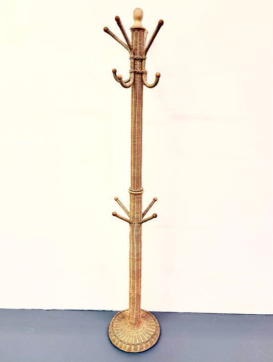 Italian Wicker & Bamboo Coat/Hat Rack Attributed to Frattelli Castano