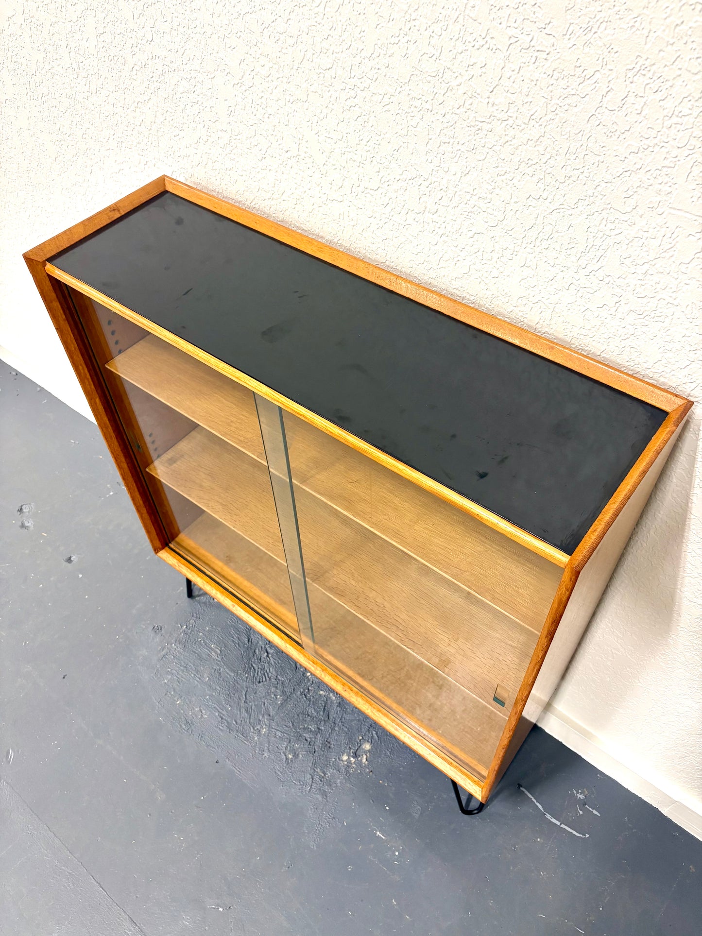 Mid Century Oak Glass Front Display Cabinet - England