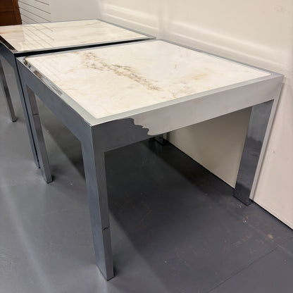 Mid Century Travertine & Chrome Pair Of End Tables By DIA