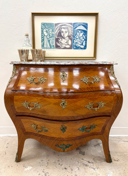 Antique Swedish Marble Top Bombe Chest/Dresser - Sweden