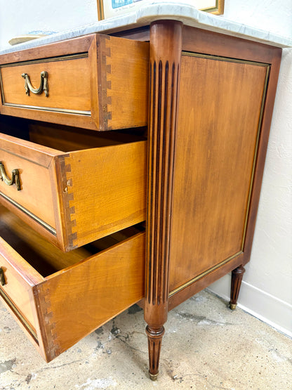 Antique French Louis XVI Style White Marble Top Four Drawer Chest - France