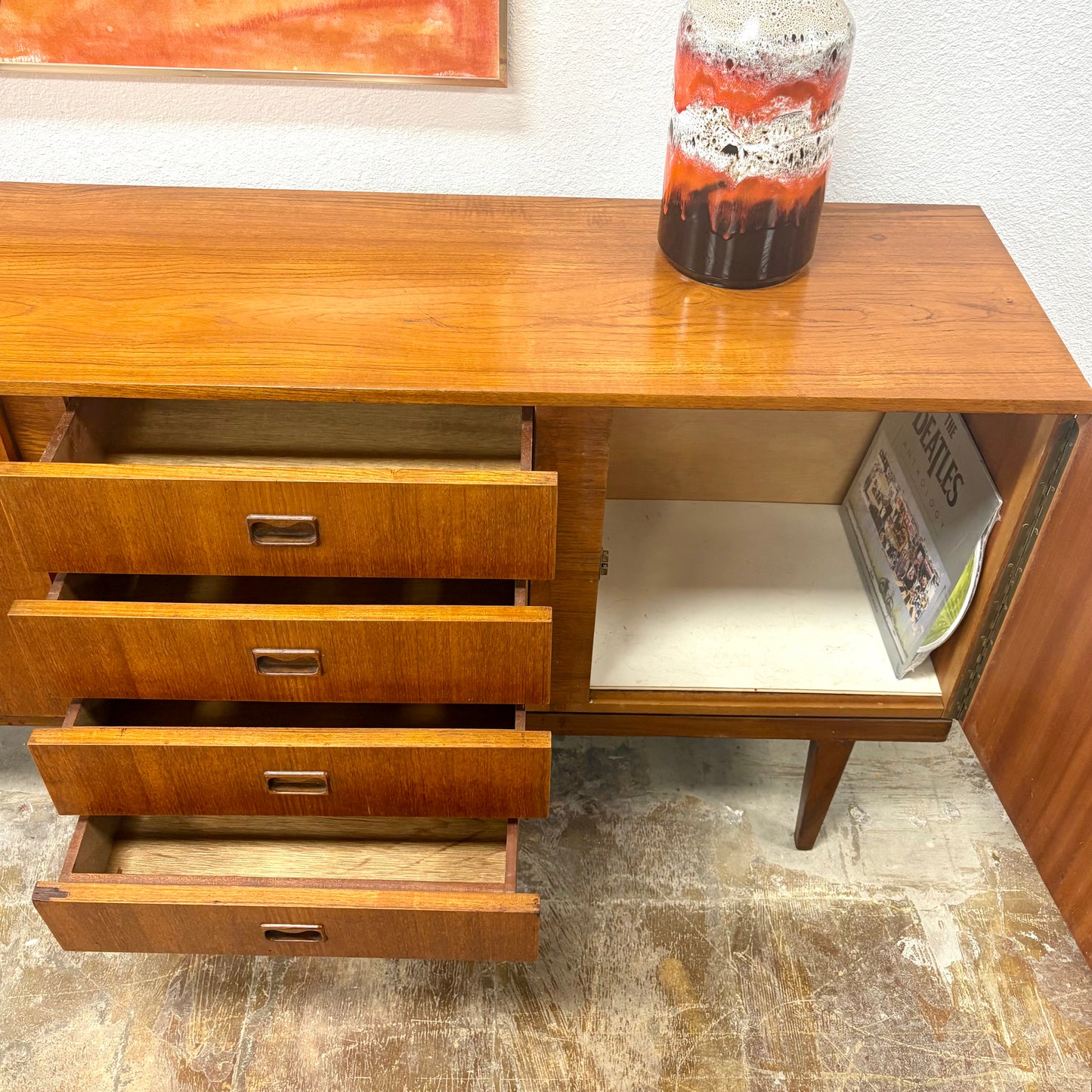 Long Mid Century Teak Credenza/Sideboard From England