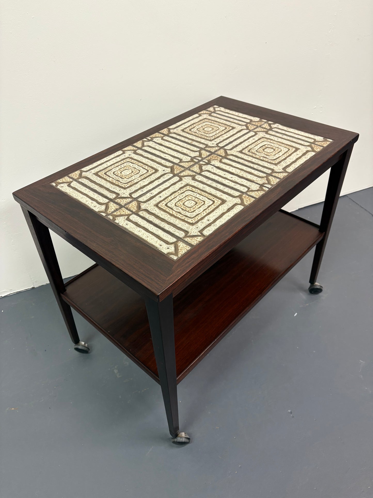 Mid Century Rosewood & Tile Bar Cart/Trolley