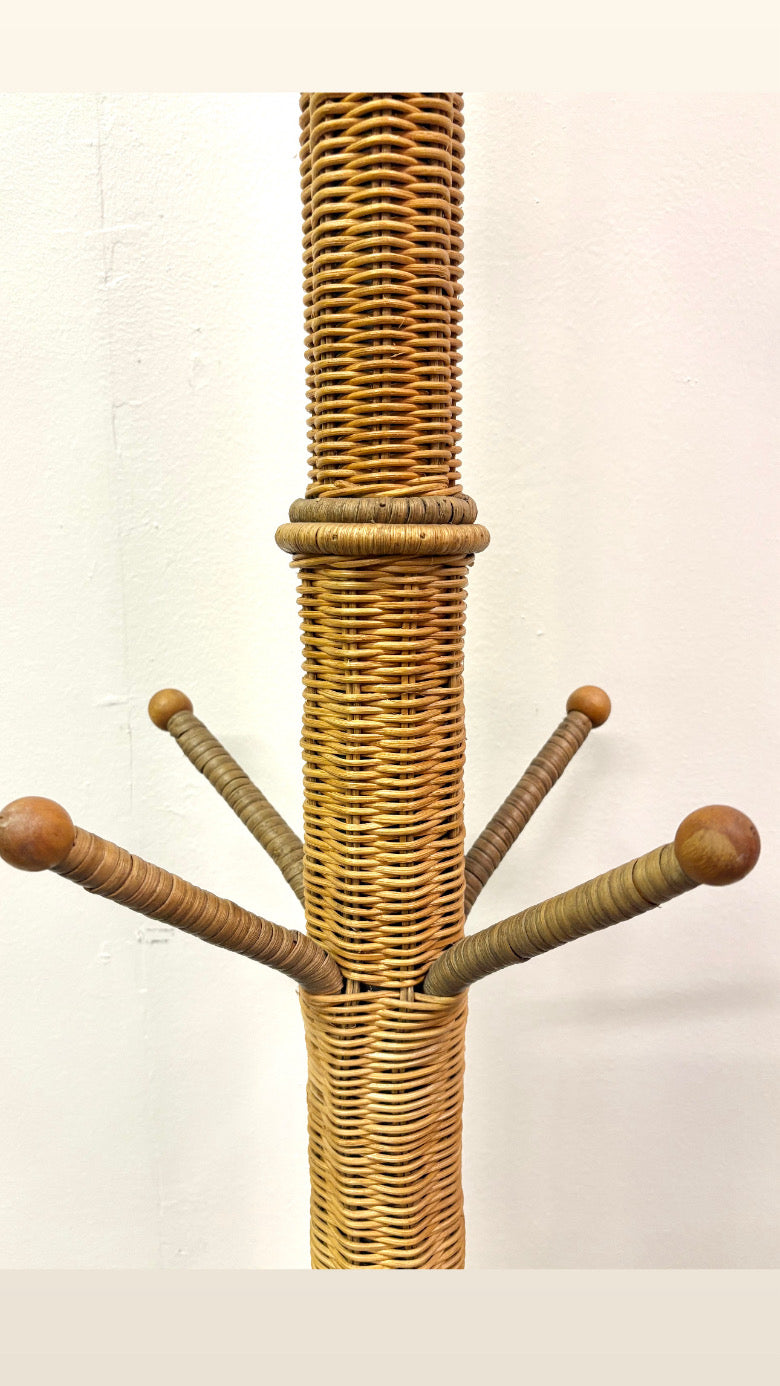 Italian Wicker & Bamboo Coat/Hat Rack Attributed to Frattelli Castano