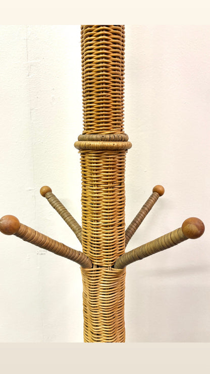Italian Wicker & Bamboo Coat/Hat Rack Attributed to Frattelli Castano