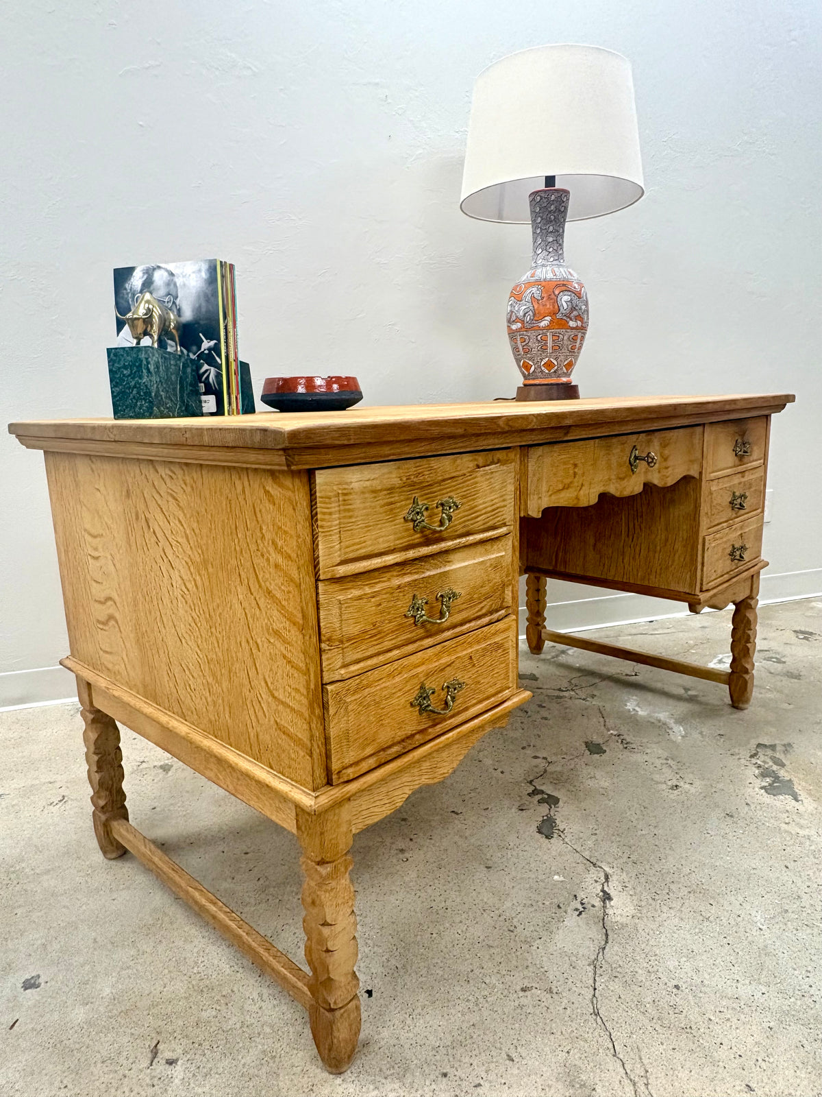 Vintage Mid Century Danish Oak Bookcase Front Desk - Denmark