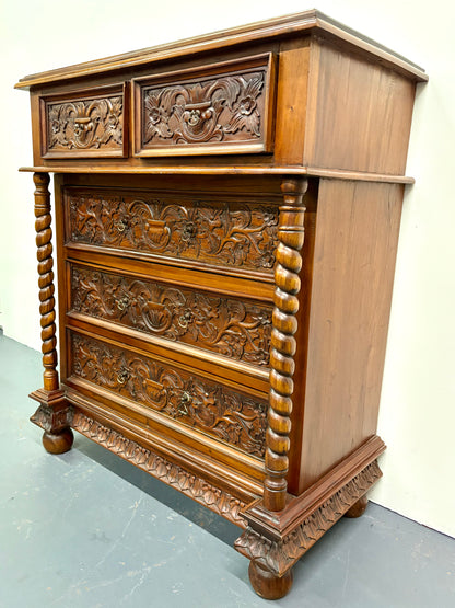 Antique Louis XIII Style French Twist Chest Of Drawers - France