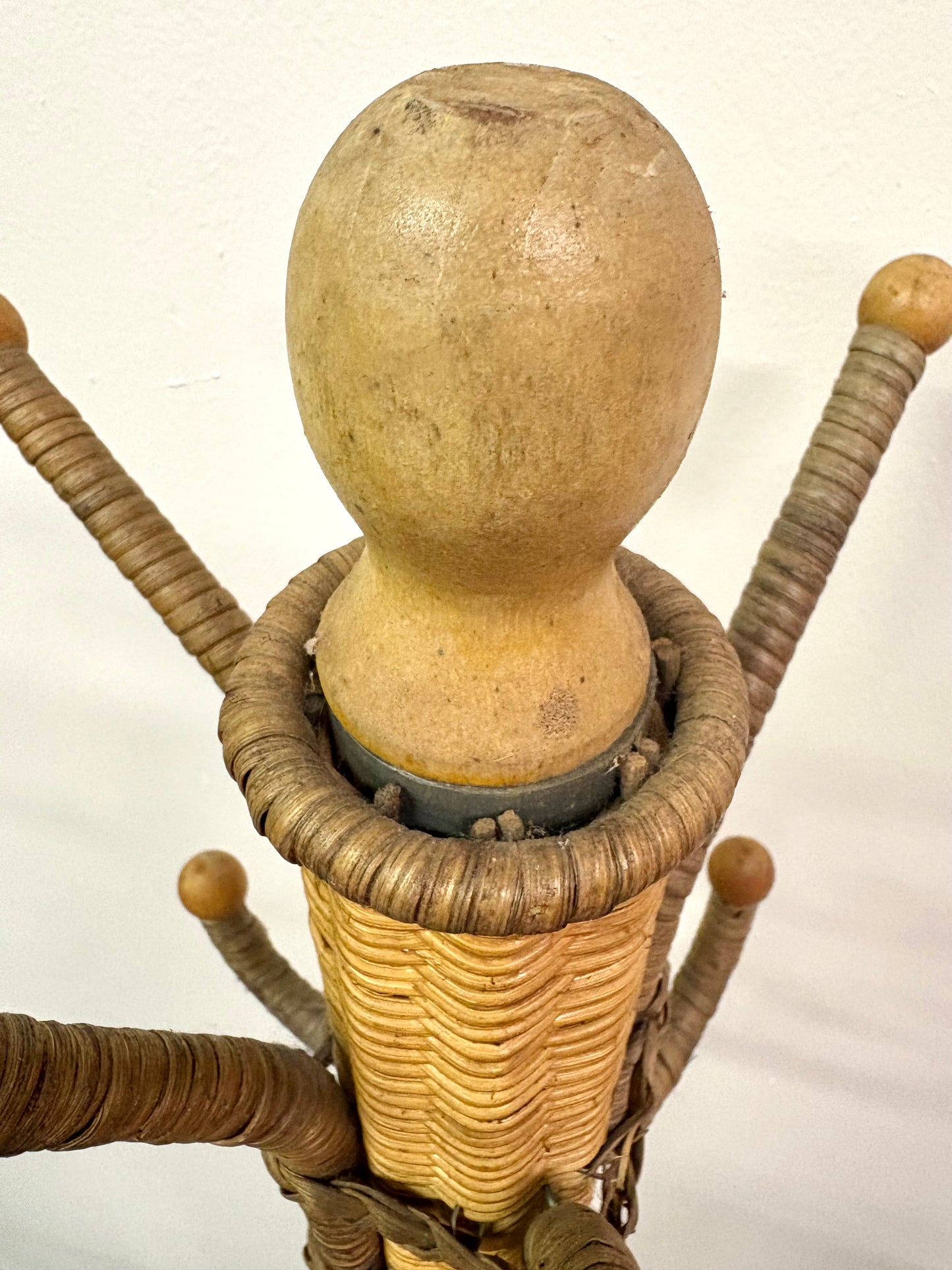 Italian Wicker & Bamboo Coat/Hat Rack Attributed to Frattelli Castano