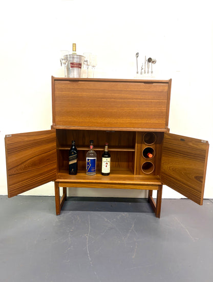 Mid Century Teak Cocktail Cabinet With Drop Down By Turnidge - England