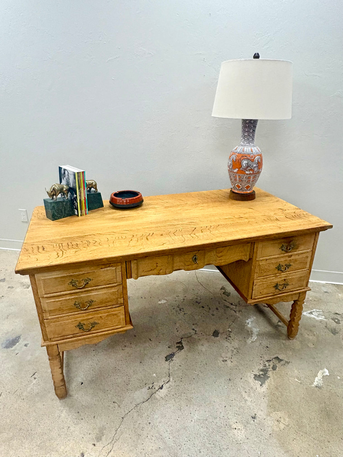 Vintage Mid Century Danish Oak Bookcase Front Desk - Denmark
