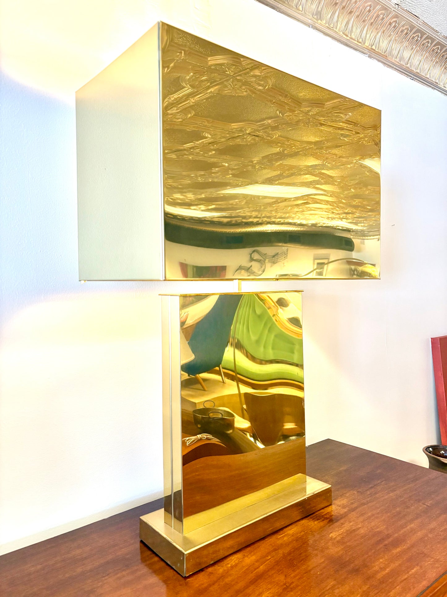 Monumental Large Brass Table Lamp by Curtis Jere -American