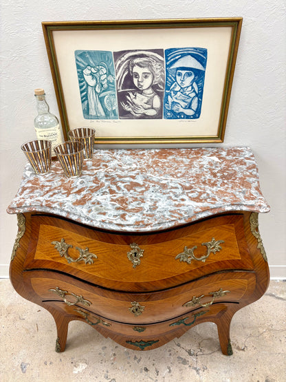 Antique Swedish Marble Top Bombe Chest/Dresser - Sweden