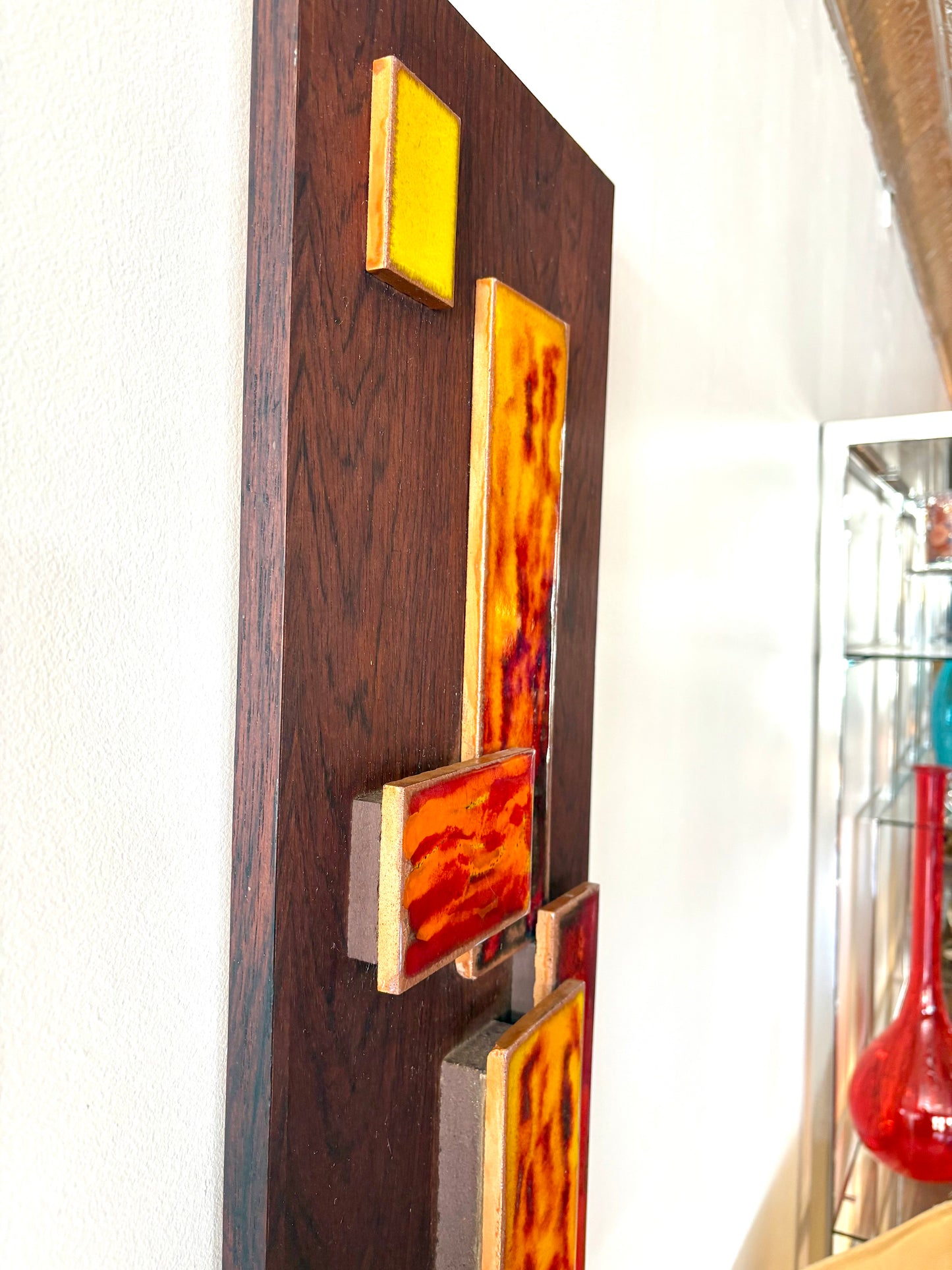 Fantastic Mid Century Tile & Walnut Art by Harris G. Strong -American