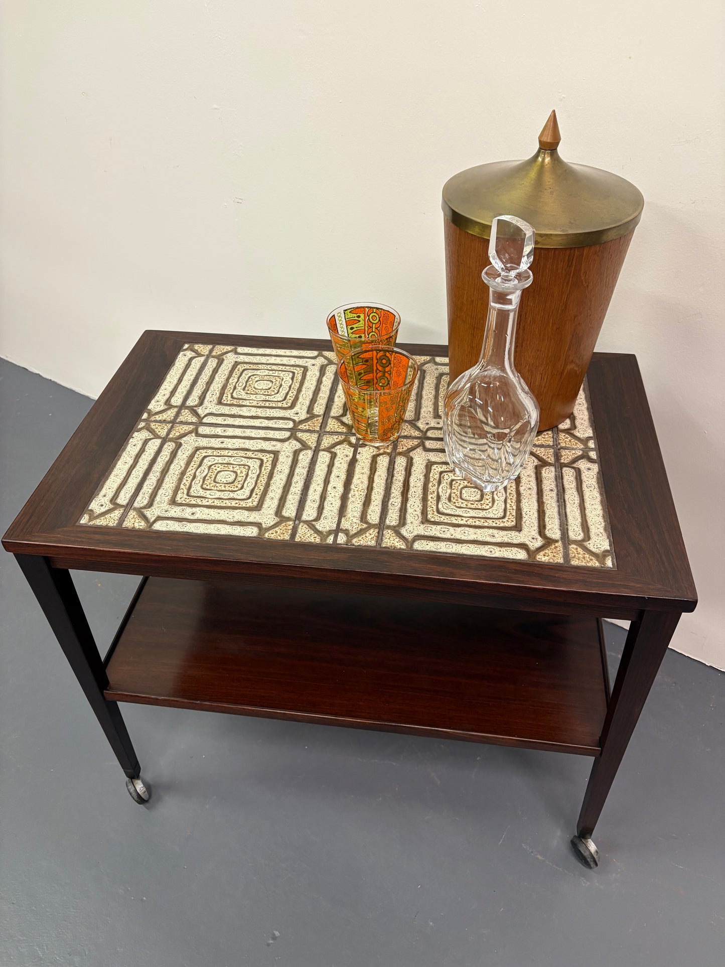 Mid Century Rosewood & Tile Bar Cart/Trolley