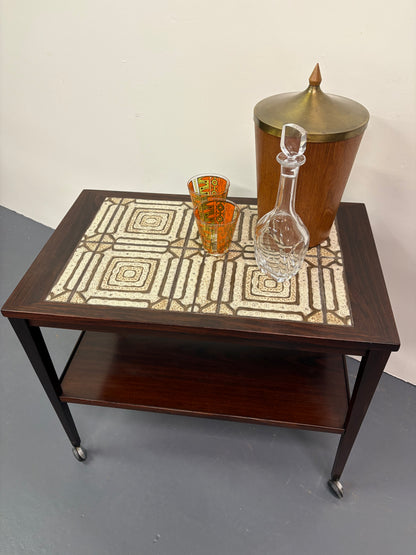 Mid Century Rosewood & Tile Bar Cart/Trolley