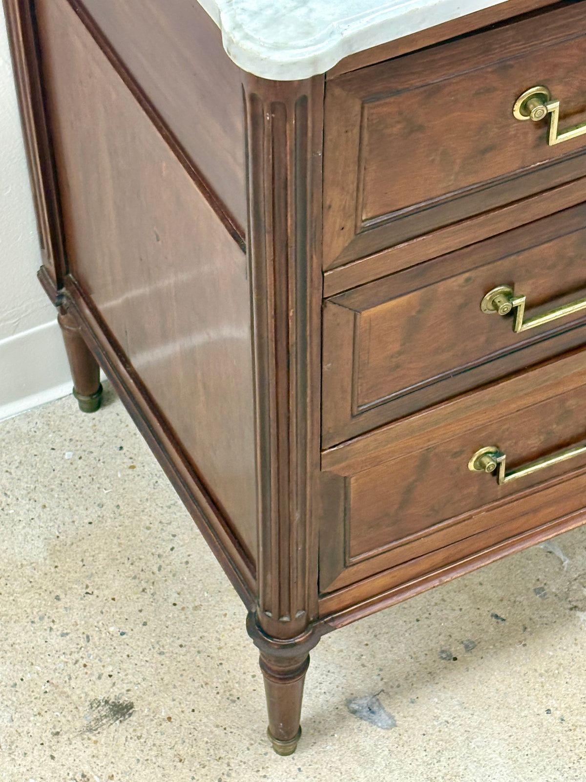 Antique French Louis XVI Style Marble Top Three Door Chest - France