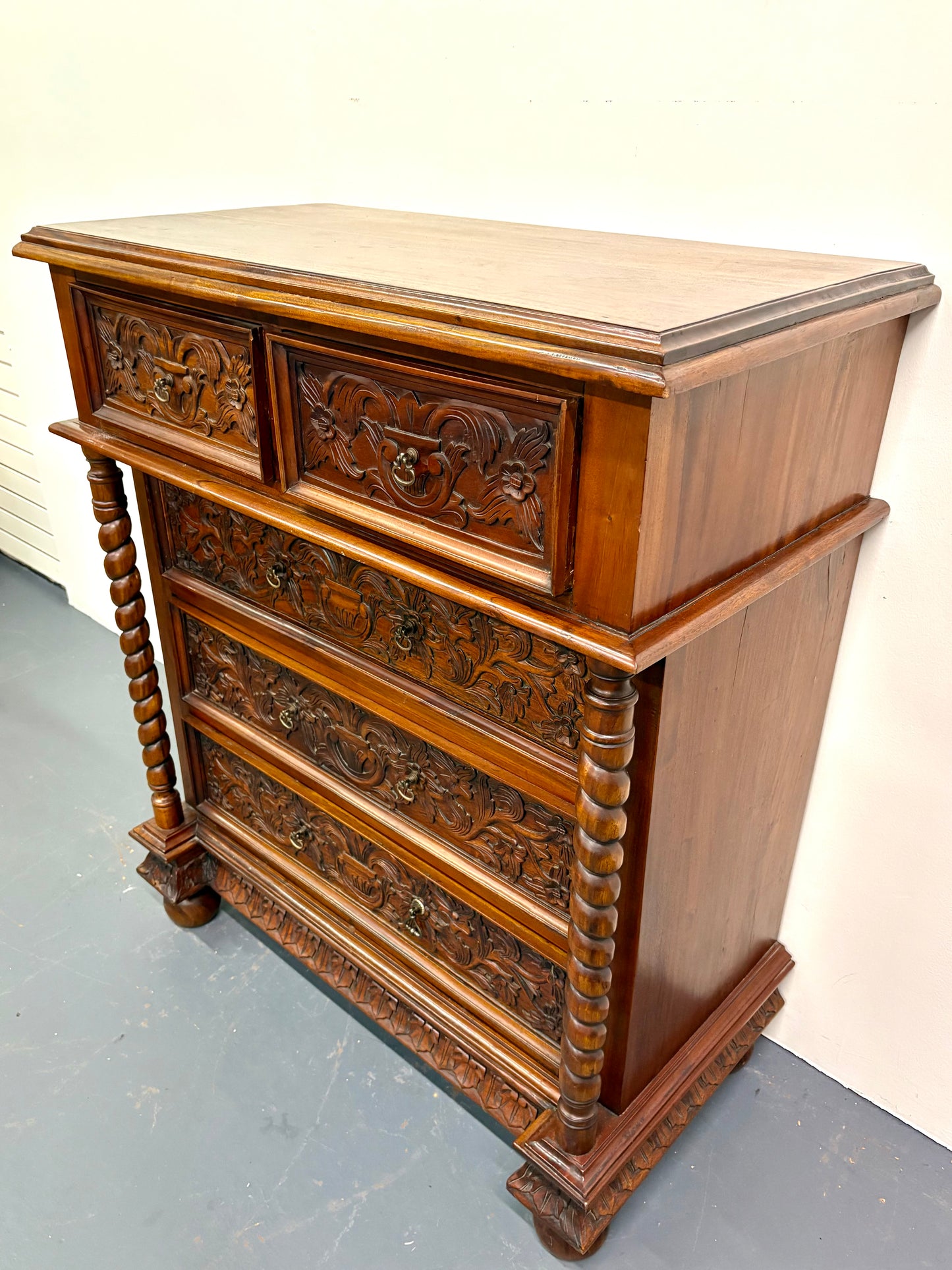 Antique Louis XIII Style French Twist Chest Of Drawers - France