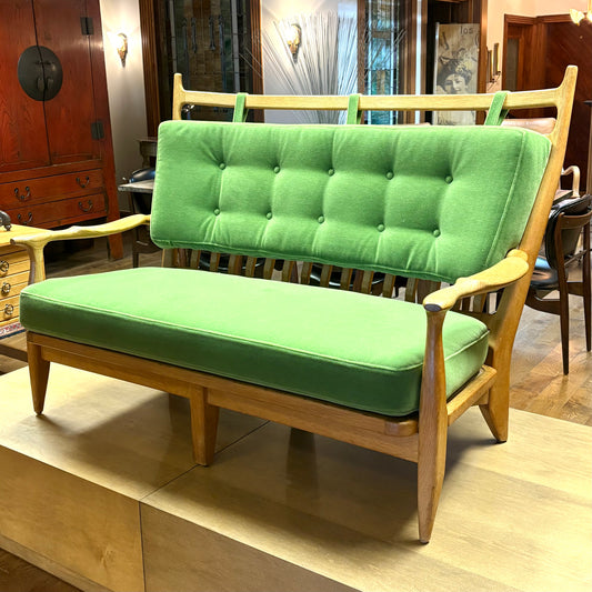 FRENCH MODERN GUILLERME ET CHAMBRON SETTEE, REUPHOLSTERED