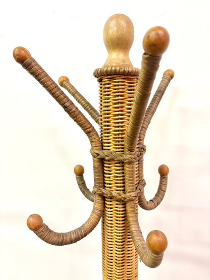 Italian Wicker & Bamboo Coat/Hat Rack Attributed to Frattelli Castano