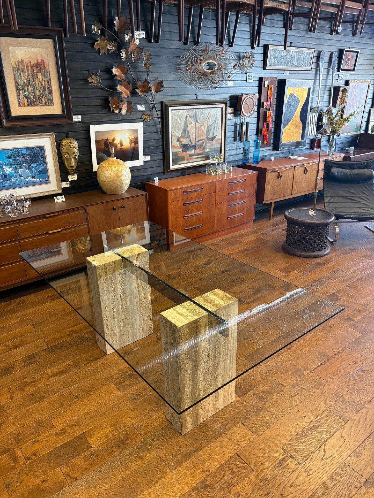 Mid Century Italian Travertine, Chrome & Glass Dining Table By Artedi
