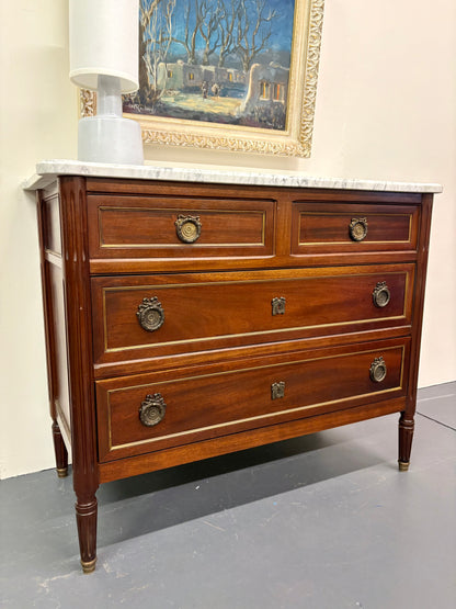 Antique French Louis XVI Marble Top Four Drawer Chest