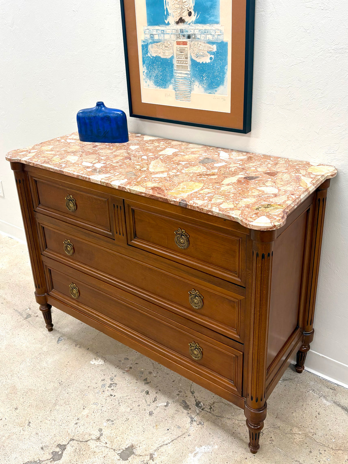 French Louis XVI Marble Top Four Drawer Chest/Dresser #1 - France