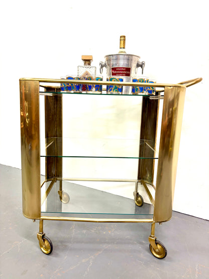 Mid Century/Art Deco Italian Brass & Glass Bar Cart/Trolley ￼