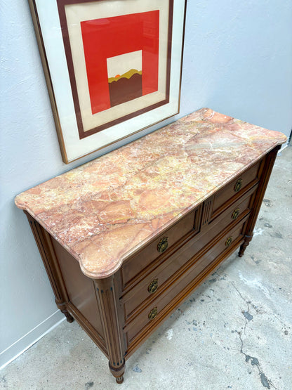 French Louis XVI Style Marble Top Four Drawer Chest/Dresser #2 - France