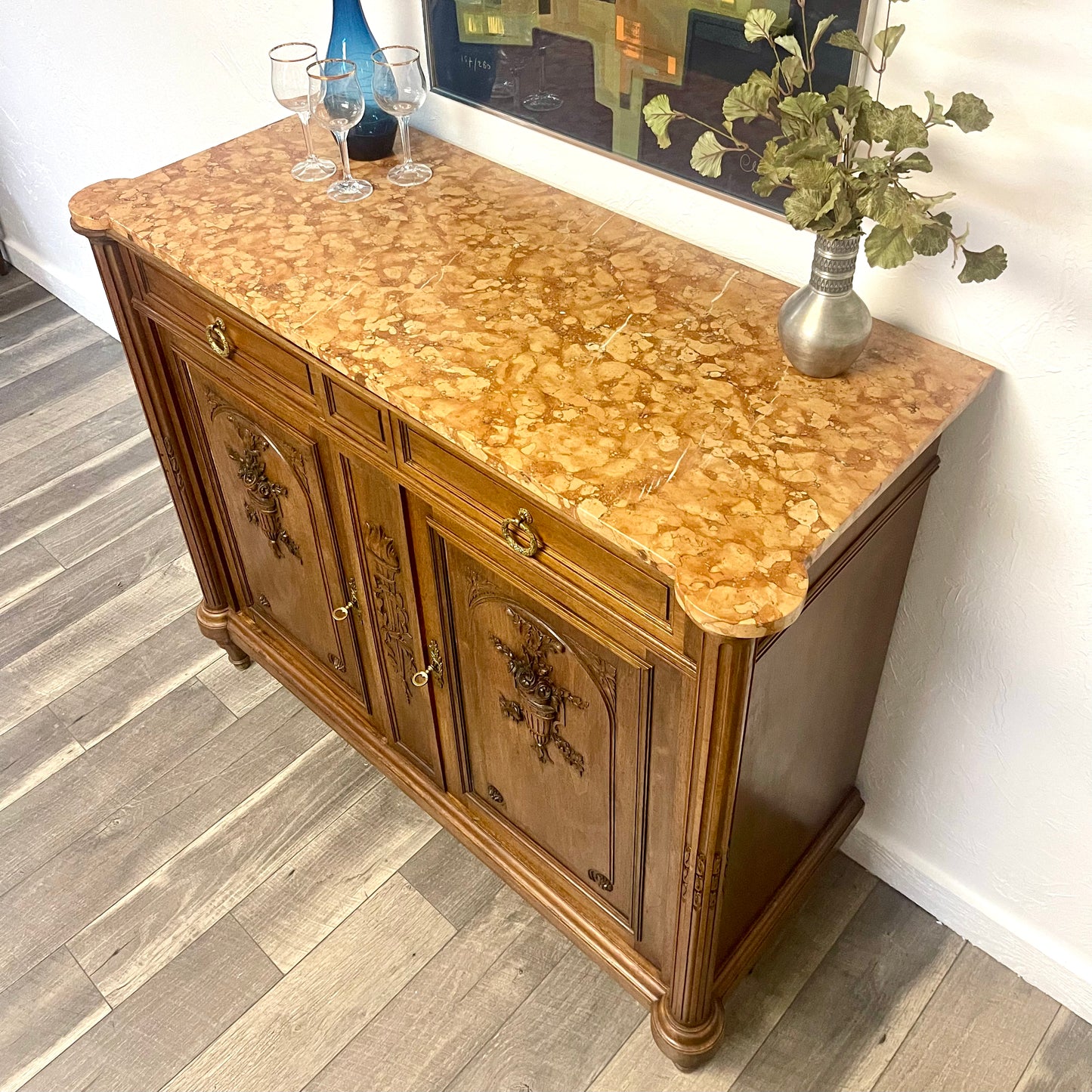 ANTIQUE FRENCH MARBLE TOP BUFFET/SIDEBOARD, FRANCE