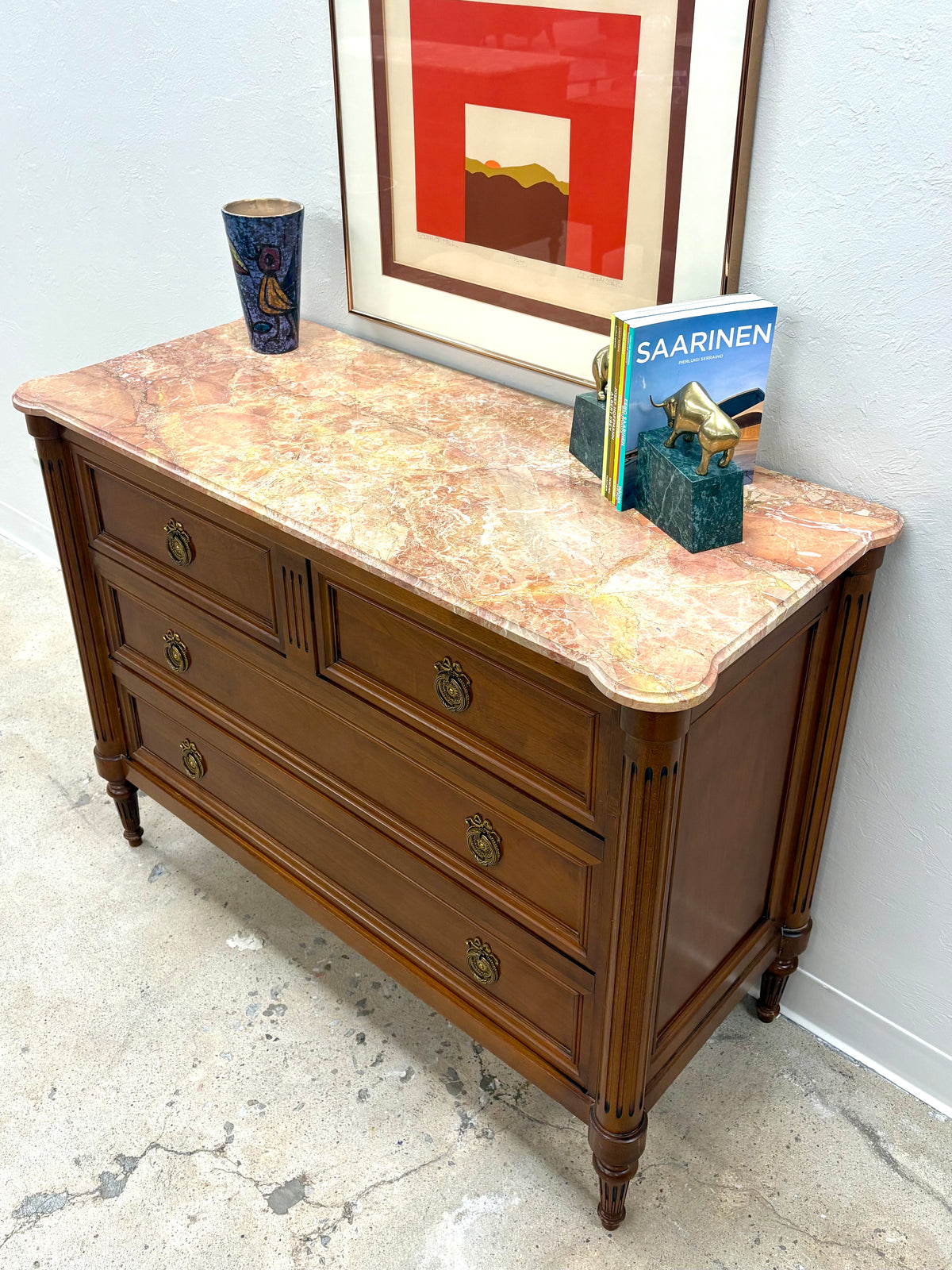 French Louis XVI Style Marble Top Four Drawer Chest/Dresser #2 - France